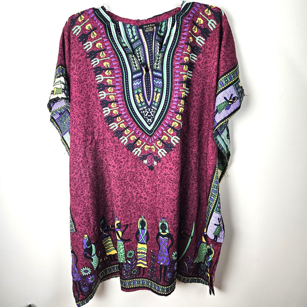 Ana & Rose Short Kaftan One Size Boho Cover Up Tunic Tribal Swim beach